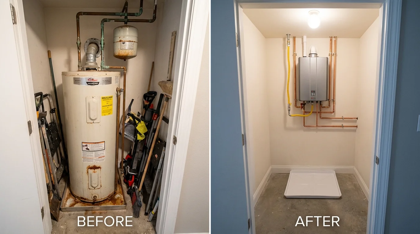 Tank water heater versus wall-mounted tankless unit comparison for Plainview, NE homeowners