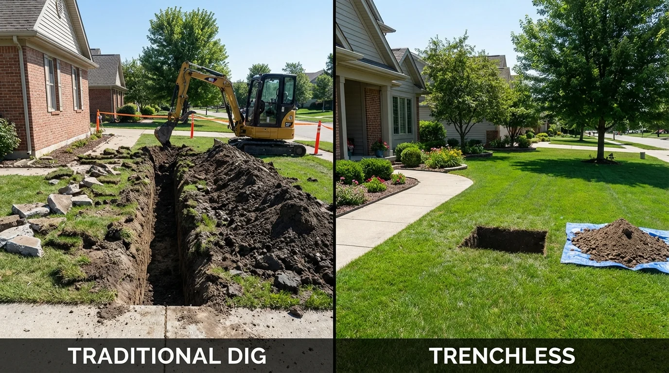 Trenchless sewer repair with minimal yard damage versus traditional excavation in Plainview, NE